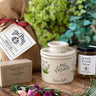 Chelsea Gardens Butter Bell Crock gift set with sage blossom honey, rosemary peppermint goat milk soap, and rosemary garlic bread mix